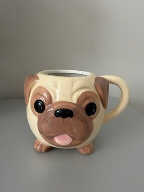 Sheffield Home Cream and Brown Pug Ceramic Bowl with Handle